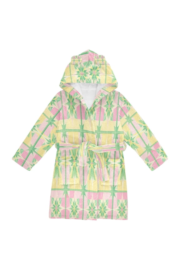 Kids Bathrobe Unisex Hooded Robe Toddler Pajamas Sleepwear, Size 2-3T, Retro Beige Stars