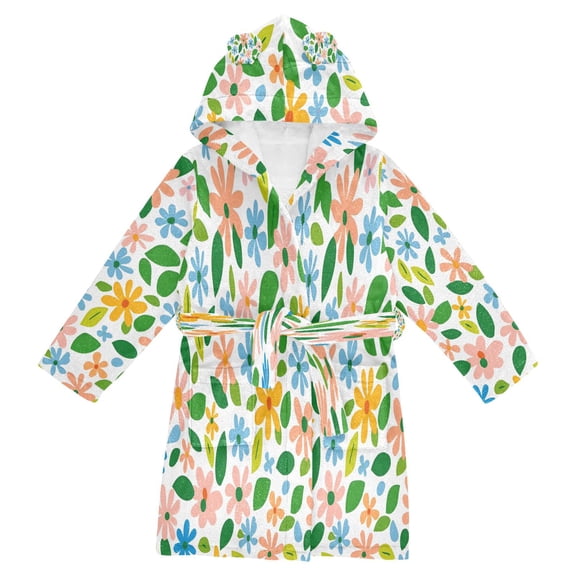 FORMRS Kids Bathrobe Unisex Hooded Robe Toddler Pajamas Sleepwear, Size 2-3T, Retro Blue Floral