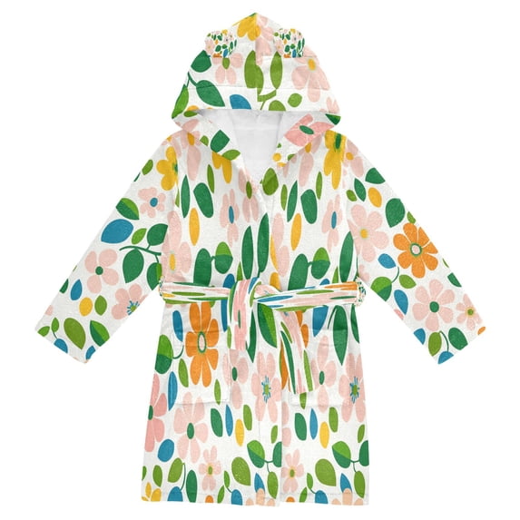 FORMRS Niños Bathrobe Unisex Hooded Robe Soft Plush Pajamas Sleepwear, Size 2-3T, Retro Orange Floral