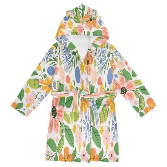 FORMRS Niños Bathrobe Unisex Hooded Robe Soft Plush Pajamas Sleepwear, Size 2-3T, Retro Pink Floral