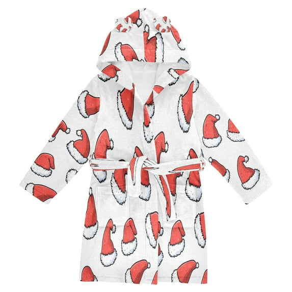 FORMRS Niños Bathrobe Unisex Hooded Robe Soft Plush Pajamas Sleepwear, Size 2-3T, Santa Hats Pattern