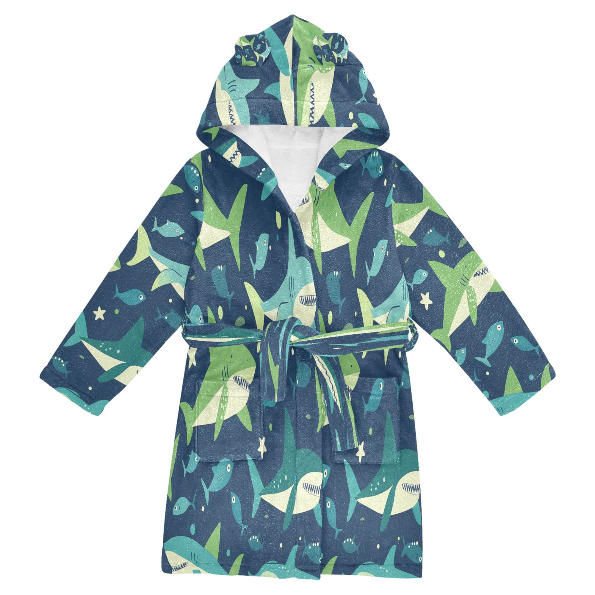 Shark Pattern Robe FORMRS Niños Bathrobe Unisex Hooded Robe Soft Plush Pajamas Sleepwear ...