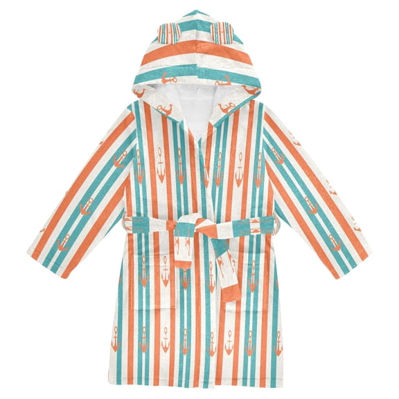 FORMRS Kids Bathrobe Unisex Hooded Robe Toddler Pajamas Sleepwear, Size 2-3T, Simple Nautical Pattern