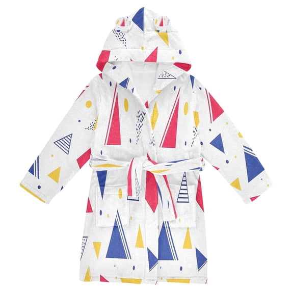 FORMRS Niños Bathrobe Unisex Hooded Robe Soft Plush Pajamas Sleepwear, Size 2-3T, Simple Triangles
