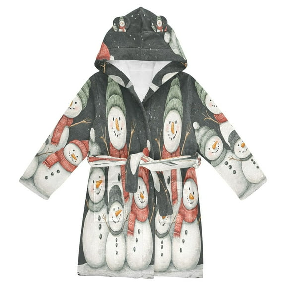 FORMRS Niños Bathrobe Unisex Hooded Robe Soft Plush Pajamas Sleepwear, Size 2-3T, Snowman Family