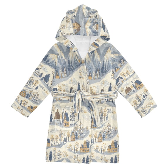 FORMRS Kids Bathrobe Unisex Hooded Robe Toddler Pajamas Sleepwear, Size 2-3T, Snowy Mountains