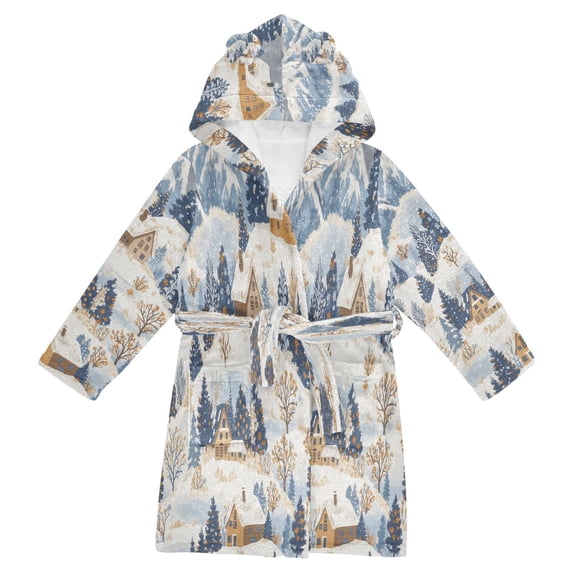 FORMRS Niños Bathrobe Unisex Hooded Robe Soft Plush Pajamas Sleepwear, Size 2-3T, Snowy Winter