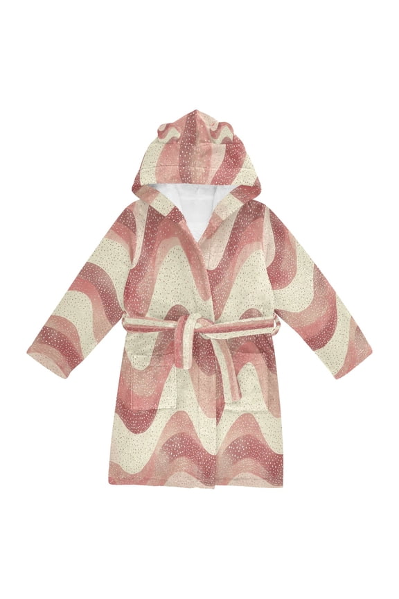 NiƱos Bathrobe Unisex Hooded Robe Soft Plush Pajamas Sleepwear, Size 2-3T, Soft Pink Pattern