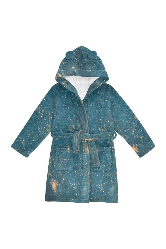 Niños Bathrobe Unisex Hooded Robe Soft Plush Pajamas Sleepwear, Size 2-3T, Star Map