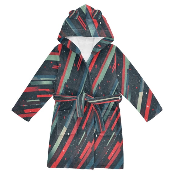FORMRS Niños Bathrobe Unisex Hooded Robe Soft Plush Pajamas Sleepwear, Size 2-3T, Stars Abstract Lines