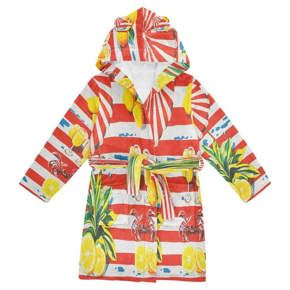 FORMRS Niños Bathrobe Unisex Hooded Robe Soft Plush Pajamas Sleepwear, Size 2-3T, Striped Lemon