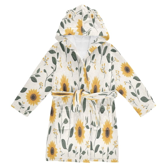 FORMRS Niños Bathrobe Unisex Hooded Robe Soft Plush Pajamas Sleepwear, Size 2-3T, Sunflower Pattern