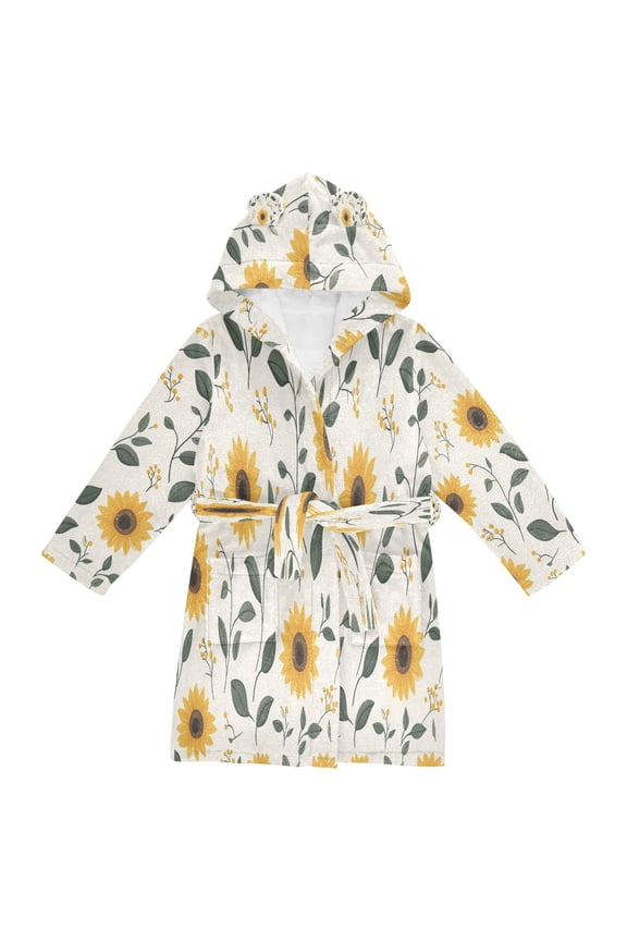 Niños Bathrobe Unisex Hooded Robe Soft Plush Pajamas Sleepwear, Size 2-3T, Sunflower Pattern