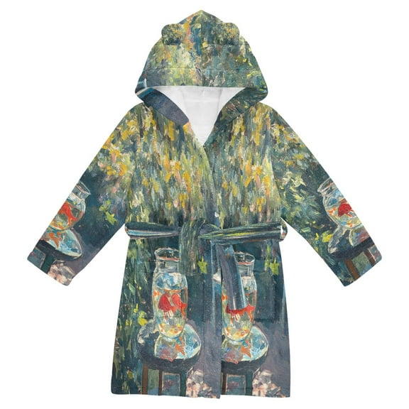 FORMRS Kids Bathrobe Unisex Hooded Robe Toddler Pajamas Sleepwear, Size 2-3T, Sunshine Goldfish