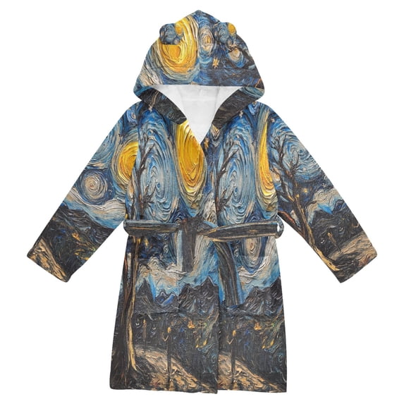 FORMRS Niños Bathrobe Unisex Hooded Robe Soft Plush Pajamas Sleepwear, Size 2-3T, Swirling Starry Sky