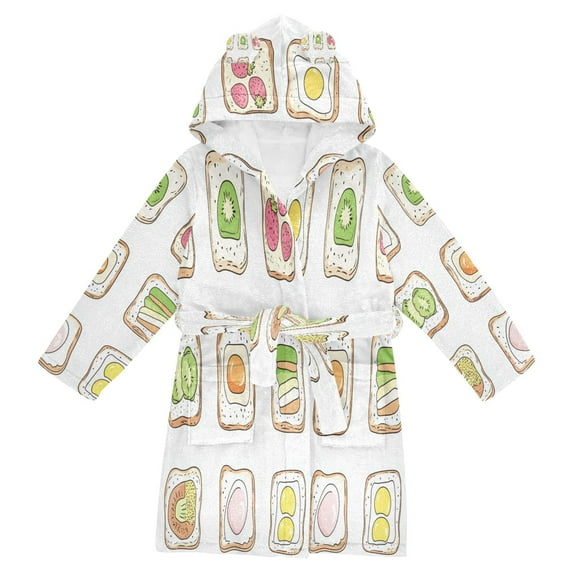 FORMRS Niños Bathrobe Unisex Hooded Robe Soft Plush Pajamas Sleepwear, Size 2-3T, Toasts Pattern