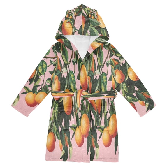 FORMRS Niños Bathrobe Unisex Hooded Robe Soft Plush Pajamas Sleepwear, Size 2-3T, Vibrant Oranges