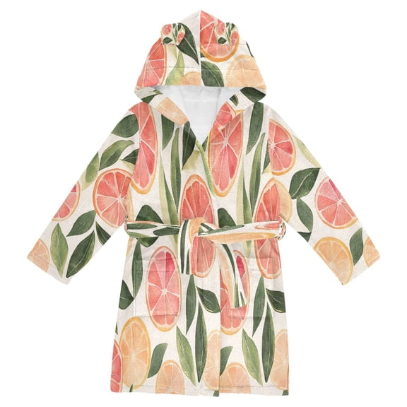 FORMRS Kids Bathrobe Unisex Hooded Robe Toddler Pajamas Sleepwear, Size 2-3T, Watercolor Grapefruit