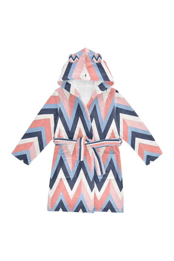 Niños Bathrobe Unisex Hooded Robe Soft Plush Pajamas Sleepwear, Size 2-3T, White Geometric