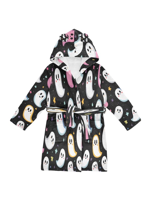 Niños Bathrobe Unisex Hooded Robe Soft Plush Pajamas Sleepwear, Size 2-3T, White Halloween Ghost