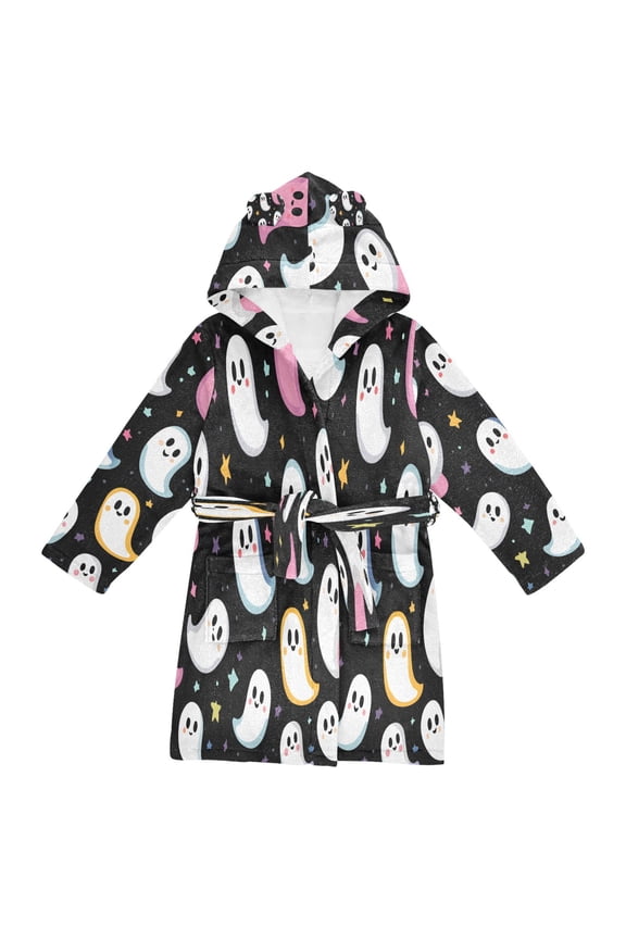 Niños Bathrobe Unisex Hooded Robe Soft Plush Pajamas Sleepwear, Size 2-3T, White Halloween Ghost