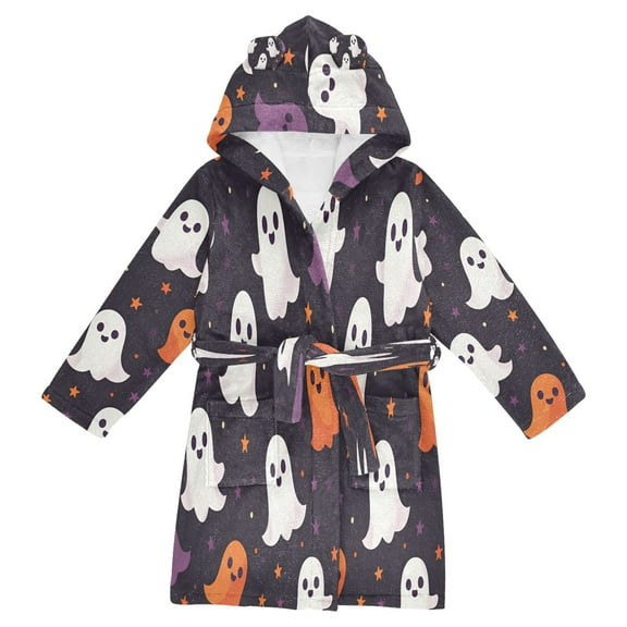 FORMRS Niños Bathrobe Unisex Hooded Robe Soft Plush Pajamas Sleepwear, Size 2-3T, White Halloween Ghosts
