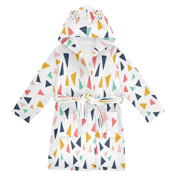 FORMRS Niños Bathrobe Unisex Hooded Robe Soft Plush Pajamas Sleepwear, Size 2-3T, White Minimalist Triangles