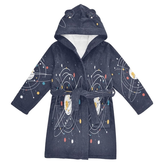 FORMRS Niños Bathrobe Unisex Hooded Robe Soft Plush Pajamas Sleepwear, Size 2-3T, White Planet