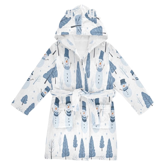 FORMRS Niños Bathrobe Unisex Hooded Robe Soft Plush Pajamas Sleepwear, Size 2-3T, White Snowman