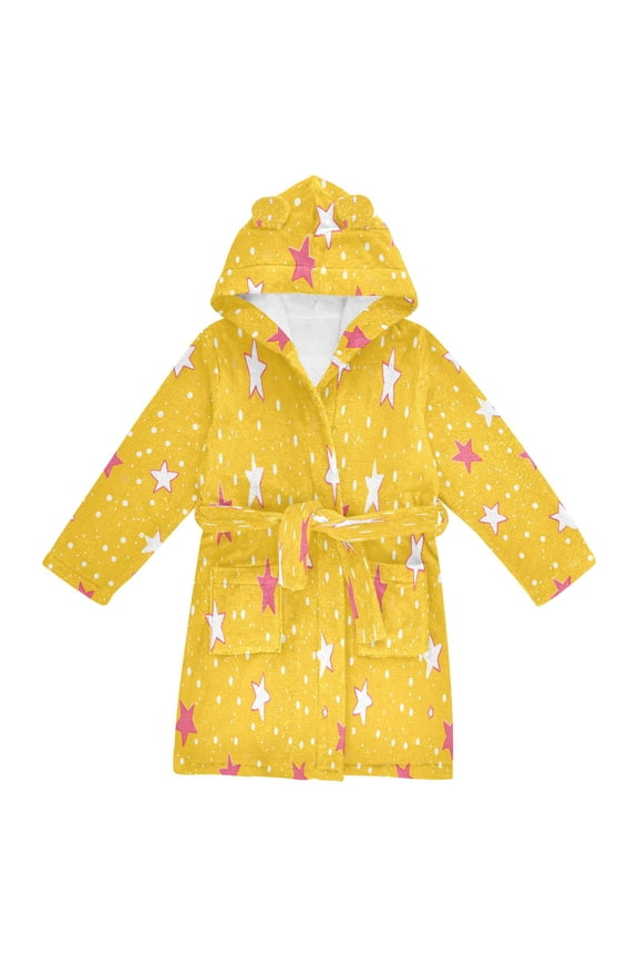 Niños Bathrobe Unisex Hooded Robe Soft Plush Pajamas Sleepwear, Size 2-3T, White Stars