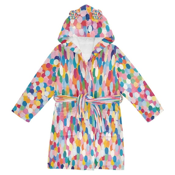 FORMRS Niños Bathrobe Unisex Hooded Robe Soft Plush Pajamas Sleepwear, Size 2-3T, Yellow Colorful Circles