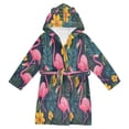 thumbnail image 1 of FORMRS Niños Bathrobe Unisex Hooded Robe Soft Plush Pajamas Sleepwear, Size 2-3T, Yellow Floral Flamingo, 1 of 7