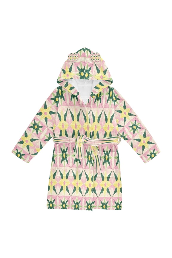 Niños Bathrobe Unisex Hooded Robe Soft Plush Pajamas Sleepwear, Size 2-3T, Yellow Symmetrical Stars
