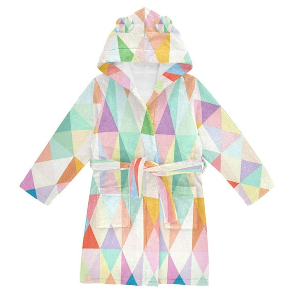 FORMRS Niños Bathrobe Unisex Hooded Robe Soft Plush Pajamas Sleepwear, Size 4-6T, Abstract Geometric