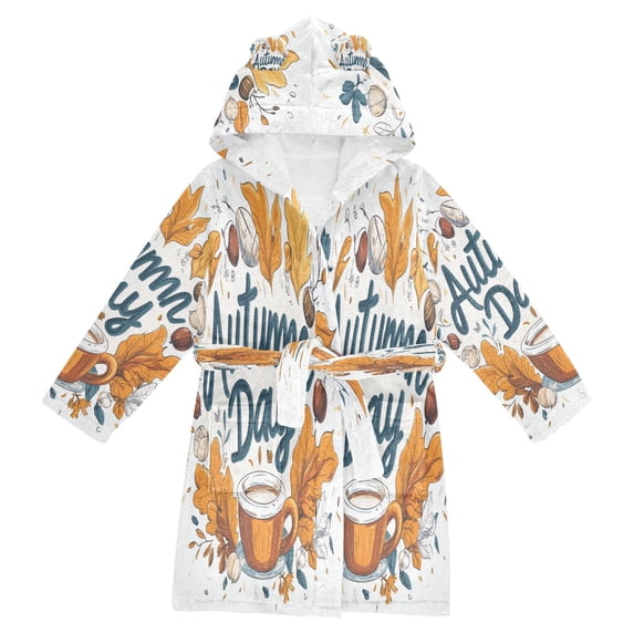FORMRS Niños Bathrobe Unisex Hooded Robe Soft Plush Pajamas Sleepwear, Size 4-6T, Autumn Day with Cocoa Pattern