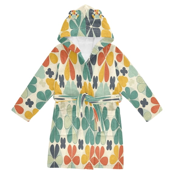 FORMRS Niños Bathrobe Unisex Hooded Robe Soft Plush Pajamas Sleepwear, Size 4-6T, Beige Clover Pattern