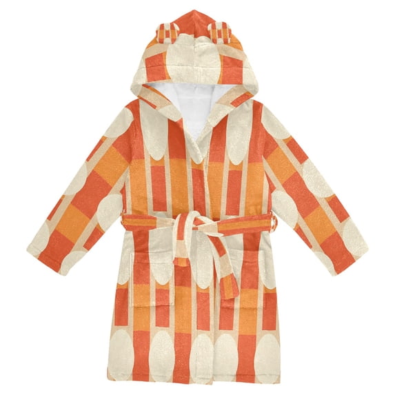 FORMRS Niños Bathrobe Unisex Hooded Robe Soft Plush Pajamas Sleepwear, Size 4-6T, Beige Geometric Circles