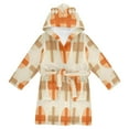 thumbnail image 1 of FORMRS Niños Bathrobe Unisex Hooded Robe Soft Plush Pajamas Sleepwear, Size 4-6T, Beige Geometric Pattern, 1 of 7