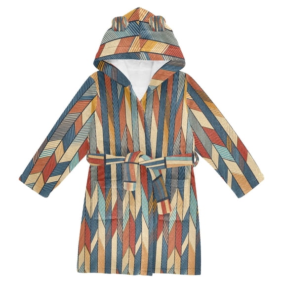 FORMRS Niños Bathrobe Unisex Hooded Robe Soft Plush Pajamas Sleepwear, Size 4-6T, Beige Geometric