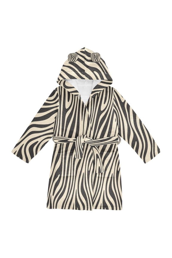 Niños Bathrobe Unisex Hooded Robe Soft Plush Pajamas Sleepwear, Size 4-6T, Black Lines
