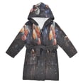 thumbnail image 1 of FORMRS Niños Bathrobe Unisex Hooded Robe Soft Plush Pajamas Sleepwear, Size 4-6T, Black Watercolor Space, 1 of 7