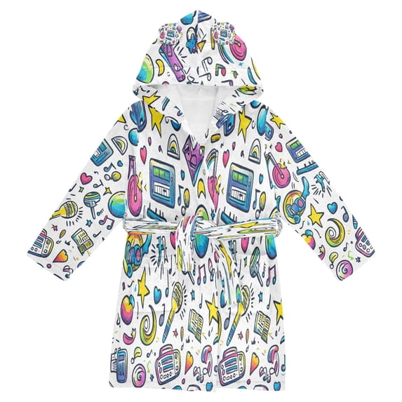 FORMRS Niños Bathrobe Unisex Hooded Robe Soft Plush Pajamas Sleepwear, Size 4-6T, Blue Doodle Pattern