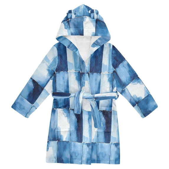 FORMRS Kids Bathrobe Unisex Hooded Robe Toddler Pajamas Sleepwear, Size 4-6T, Blue Pattern