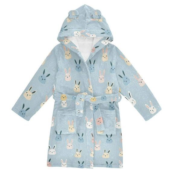 FORMRS Kids Bathrobe Unisex Hooded Robe Toddler Pajamas Sleepwear, Size 4-6T, Blue Rabbits