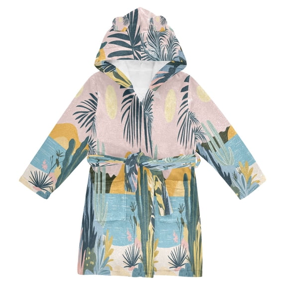 FORMRS Niños Bathrobe Unisex Hooded Robe Soft Plush Pajamas Sleepwear, Size 4-6T, Boho Style Sun