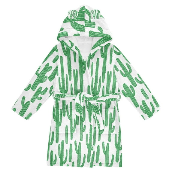 FORMRS Niños Bathrobe Unisex Hooded Robe Soft Plush Pajamas Sleepwear, Size 4-6T, Cactus Pattern