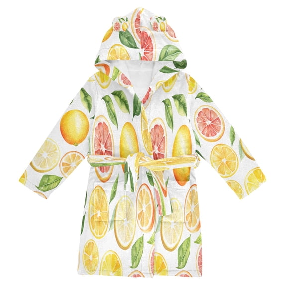 FORMRS Niños Bathrobe Unisex Hooded Robe Soft Plush Pajamas Sleepwear, Size 4-6T, Candy Lemon