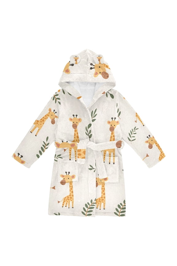 Niños Bathrobe Unisex Hooded Robe Soft Plush Pajamas Sleepwear, Size 4-6T, Cartoon Giraffe