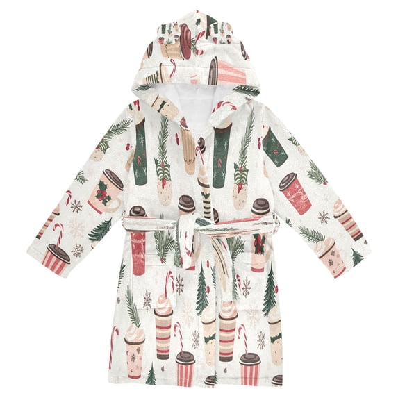 FORMRS Niños Bathrobe Unisex Hooded Robe Soft Plush Pajamas Sleepwear, Size 4-6T, Christmas Cups