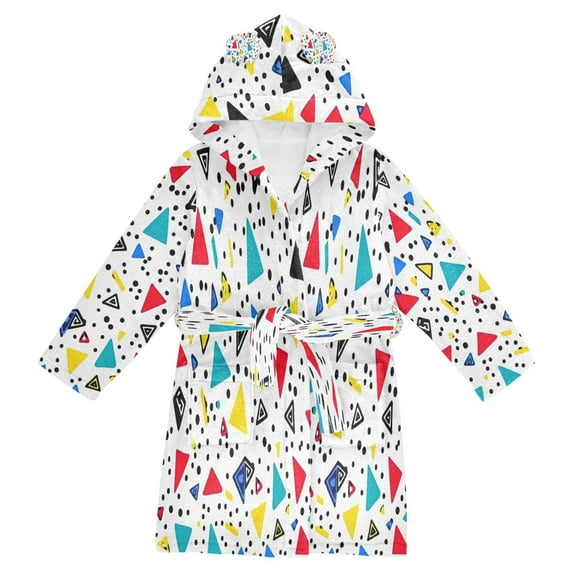 FORMRS Niños Bathrobe Unisex Hooded Robe Soft Plush Pajamas Sleepwear, Size 4-6T, Colorful Triangles